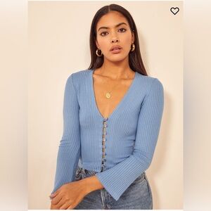 REFORMATION GELLAR KNIT TOP PARISIAN BLUE SIZE M